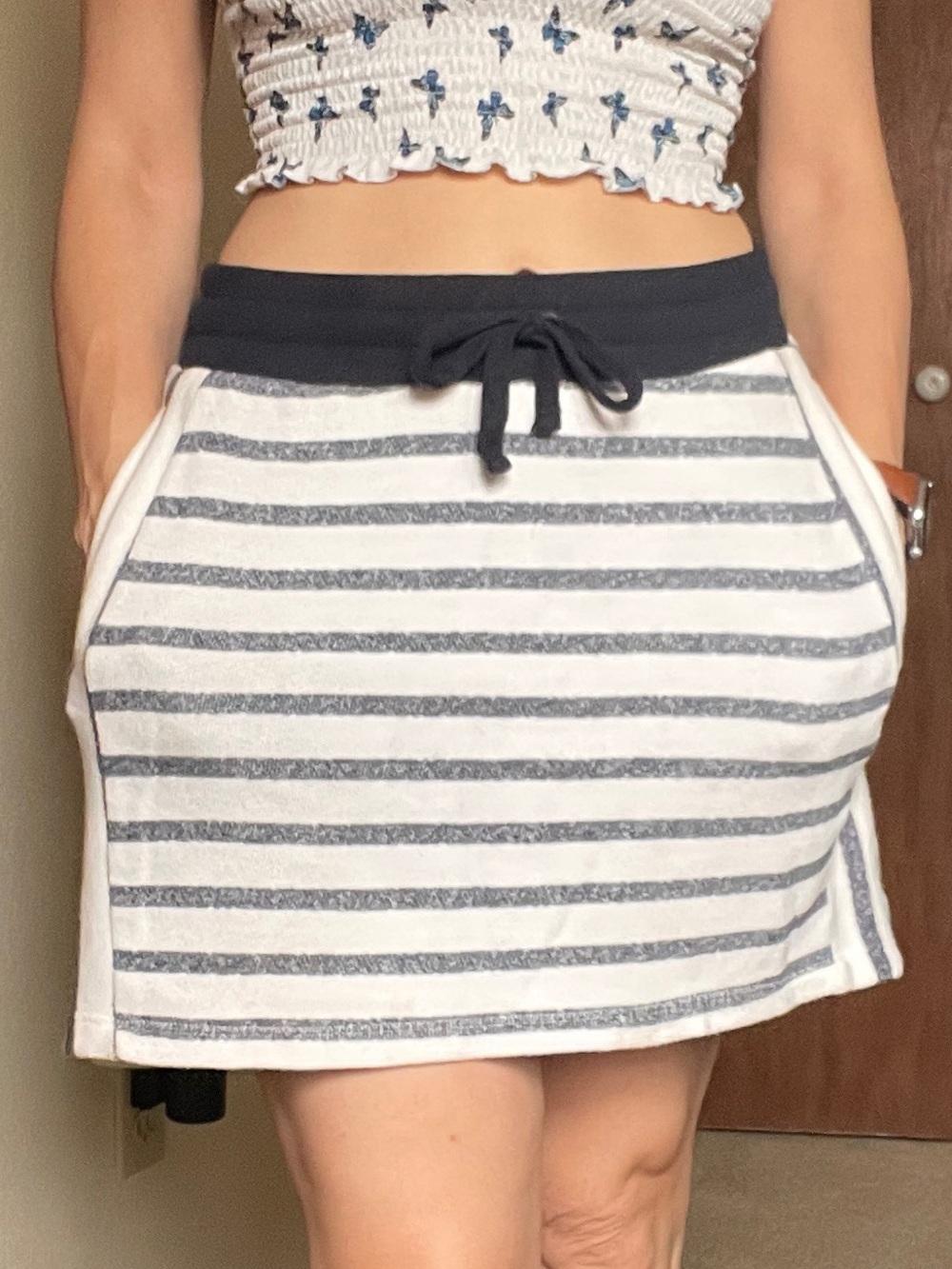 Super comfortable knit/terrycloth Striped Navy and White Skort